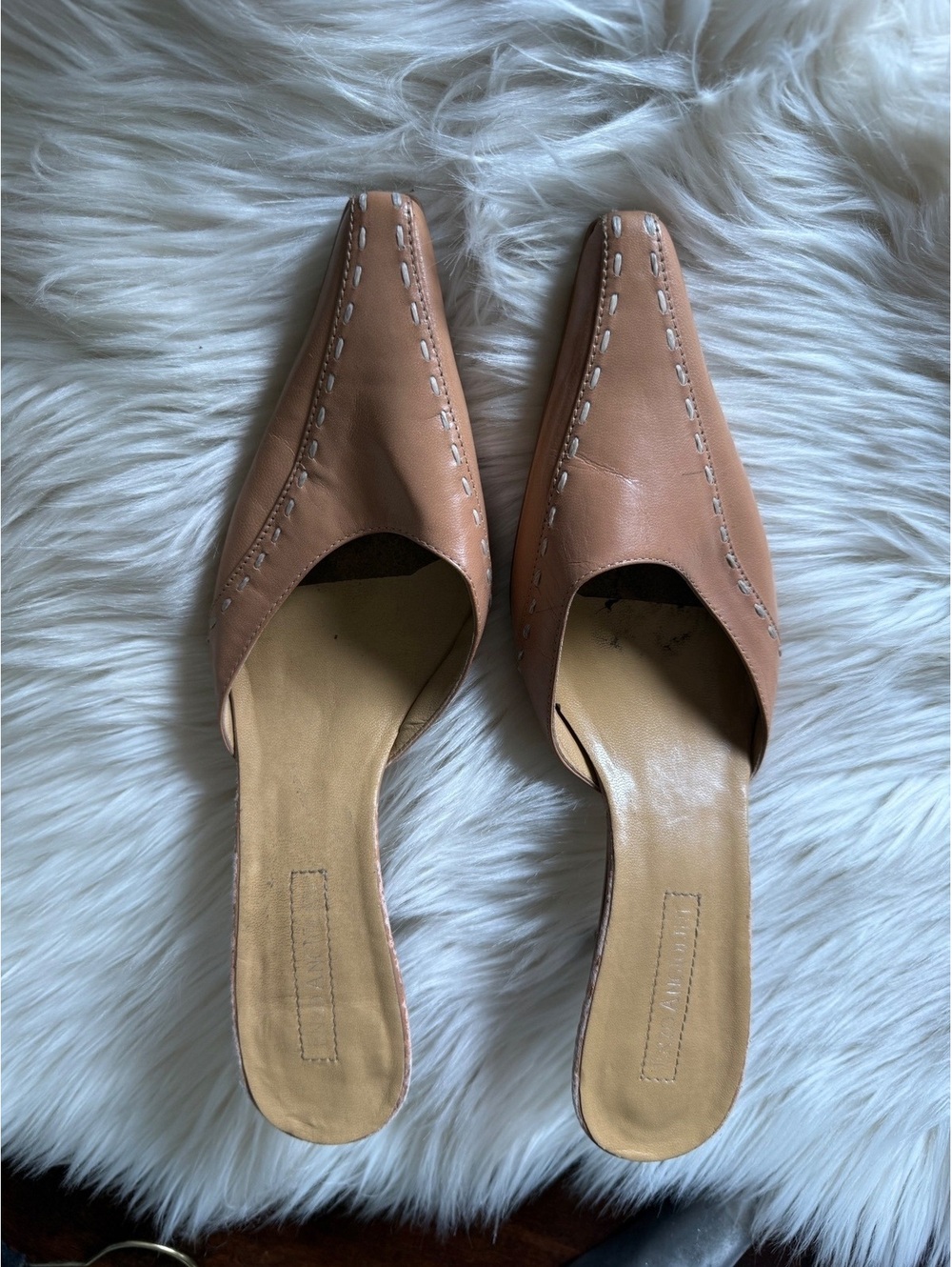 Enzo Angiolini Tan Leather Pointed Toe Mules Heels